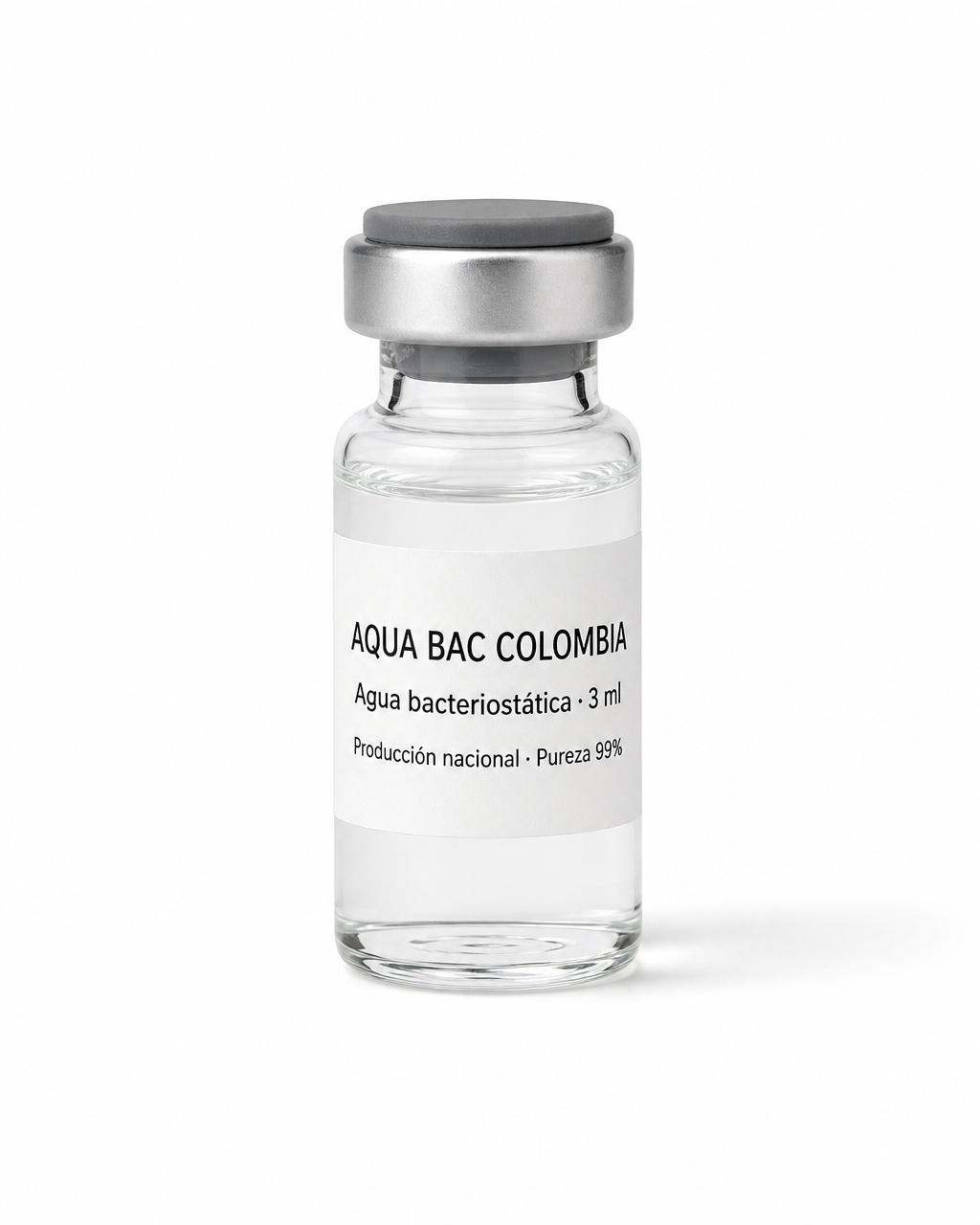 Vial de vidrio de 3 ml con etiqueta Aqua BAC Colombia
